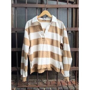 Good American Tan Striped Oversized Rugby Tee Size 1/2